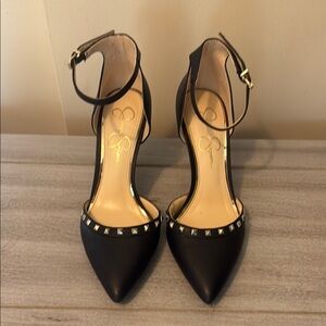 Jessica Simpson Black Studded Ankle Strap Heels